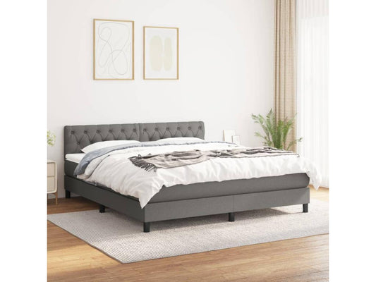 Upholstered bed base with mattress, dark grey, 160x200cm, fabric