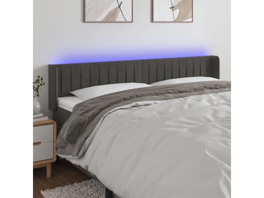 Dark Grey LED Headboard 203x16x78-88 Velvet