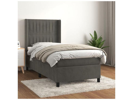 Homzora bed base and mattress, Dark Grey 90x200 Velvet