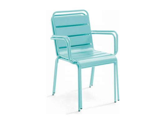 Garden table and 4 chairs in turquoise metal - Doucezen