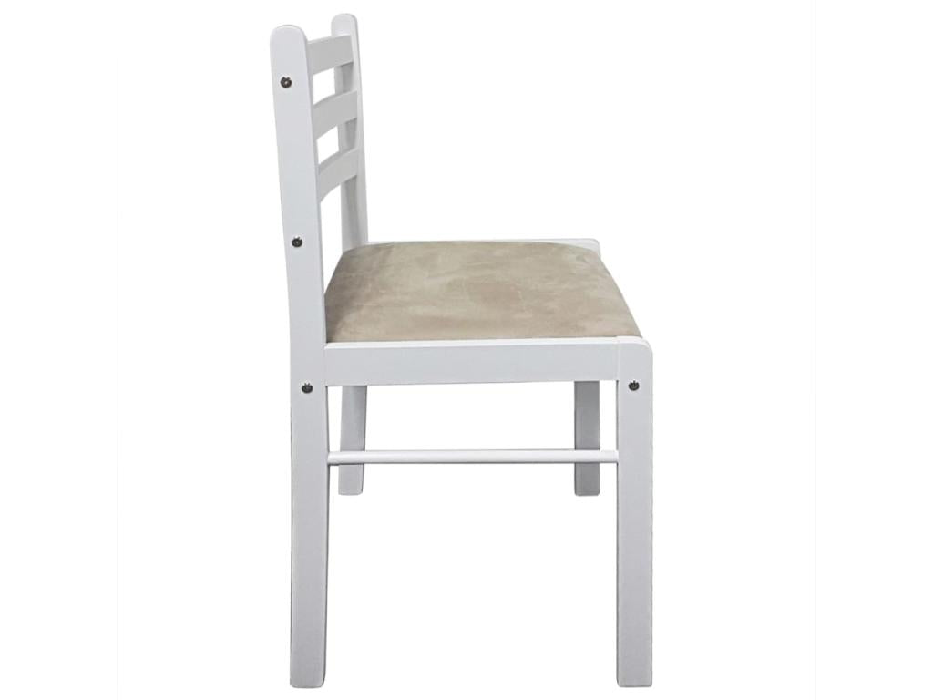 Set of 2 dining chairs in solid white rubberwood and velvet