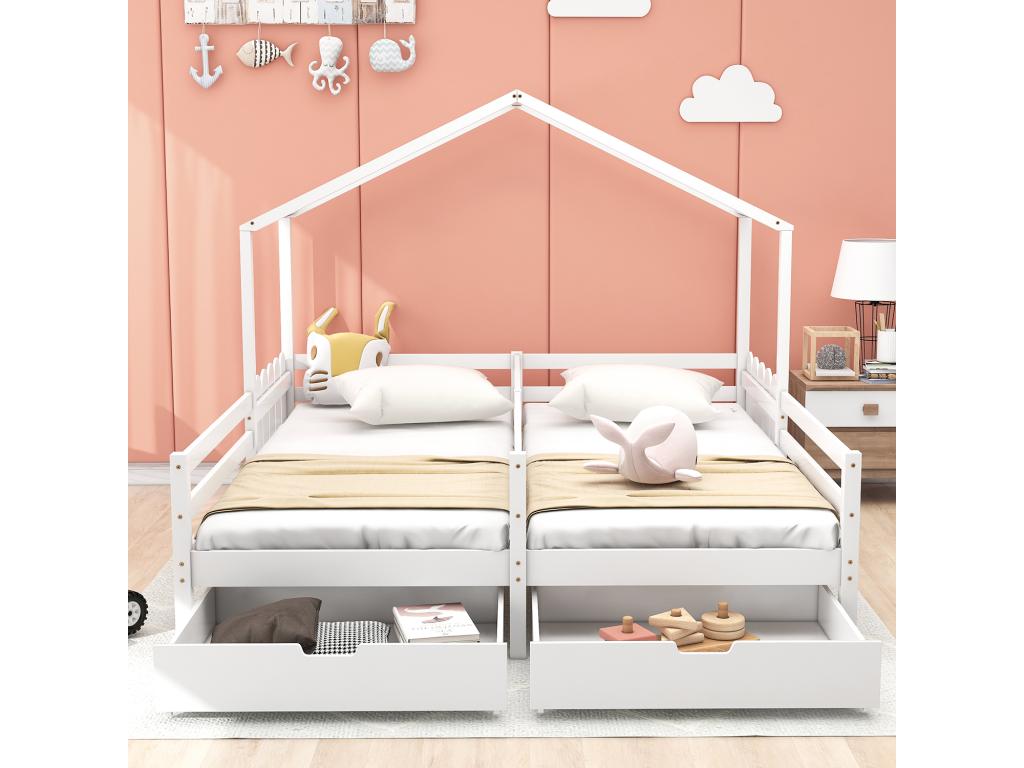Cabin bed - 2 drawers with Doucezen frame in white wood, 200x90 cm - Doucezen