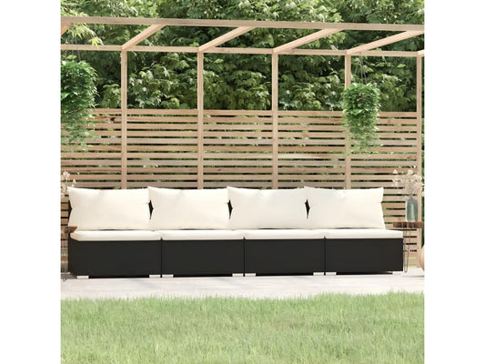 4-seater sofa with cushions, black woven resin