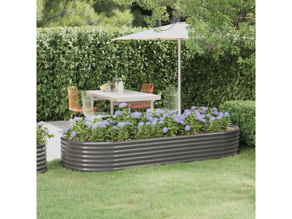 Raised garden bed, powder-coated steel, 249x100x36cm, grey