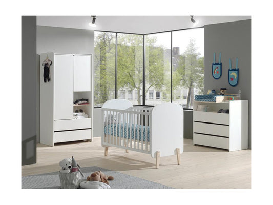 Homzora WHITE - Baby Cot 60x120cm 2-Piece Dresser and Wardrobe Set