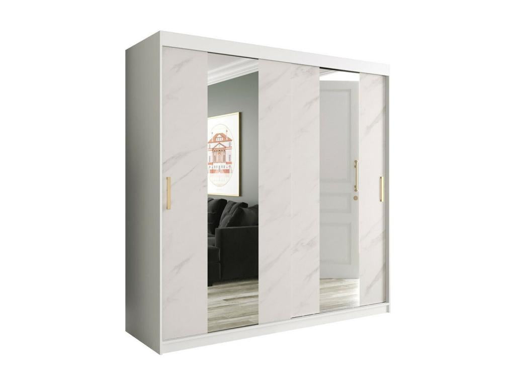 Homzora 244 White Marble Wardrobe - Matte White 200x200x62cm Sliding Wardrobe Doors