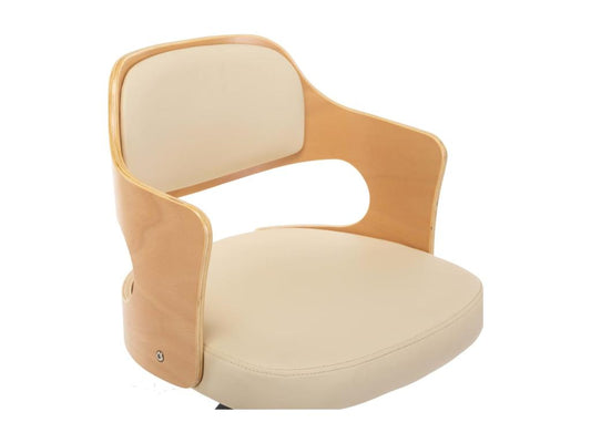 Cream Swivel Office Chair, Bentwood and Faux Leather, 2