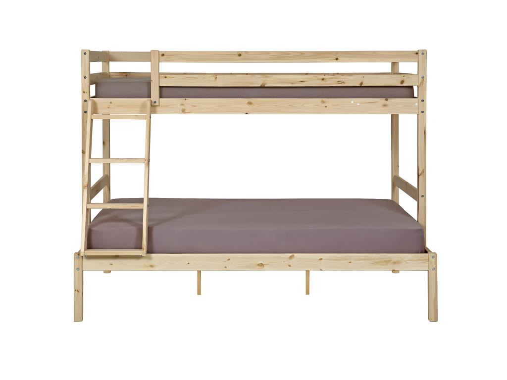 Homzora Bunk Bed Set with 2 Mattresses 140x190 cm Solid Wood Natural Wood