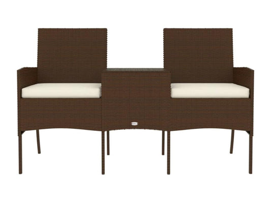2-seater garden sofa and coffee table, brown woven resin