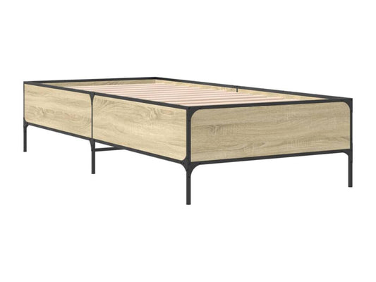 Homzora oak bed frame 75x190 cm engineered wood and metal