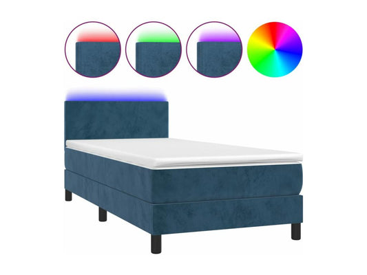 Homzora bed base with mattress and LED, dark blue, 90x200cm