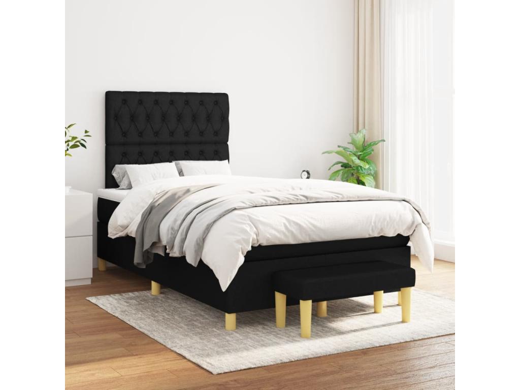 Upholstered bed base with mattress, black, 120x200 cm, fabric