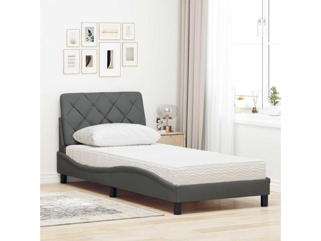 Bed with dark grey mattress 80x200 cm fabric