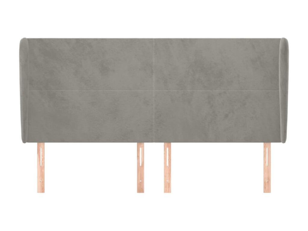 Headboard with wings, light grey, 203x23x118/128 cm, velvet