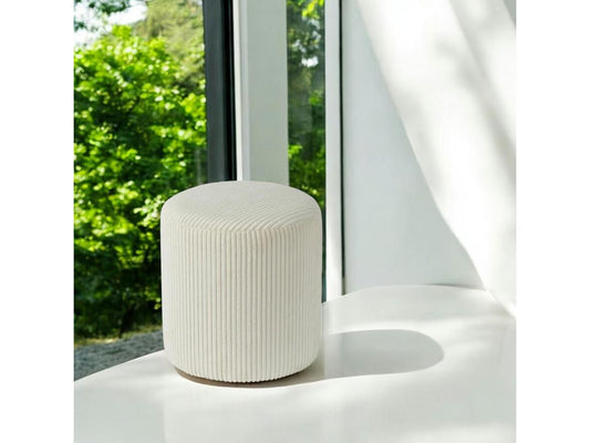 Meublita round white corduroy pouf, set of 2