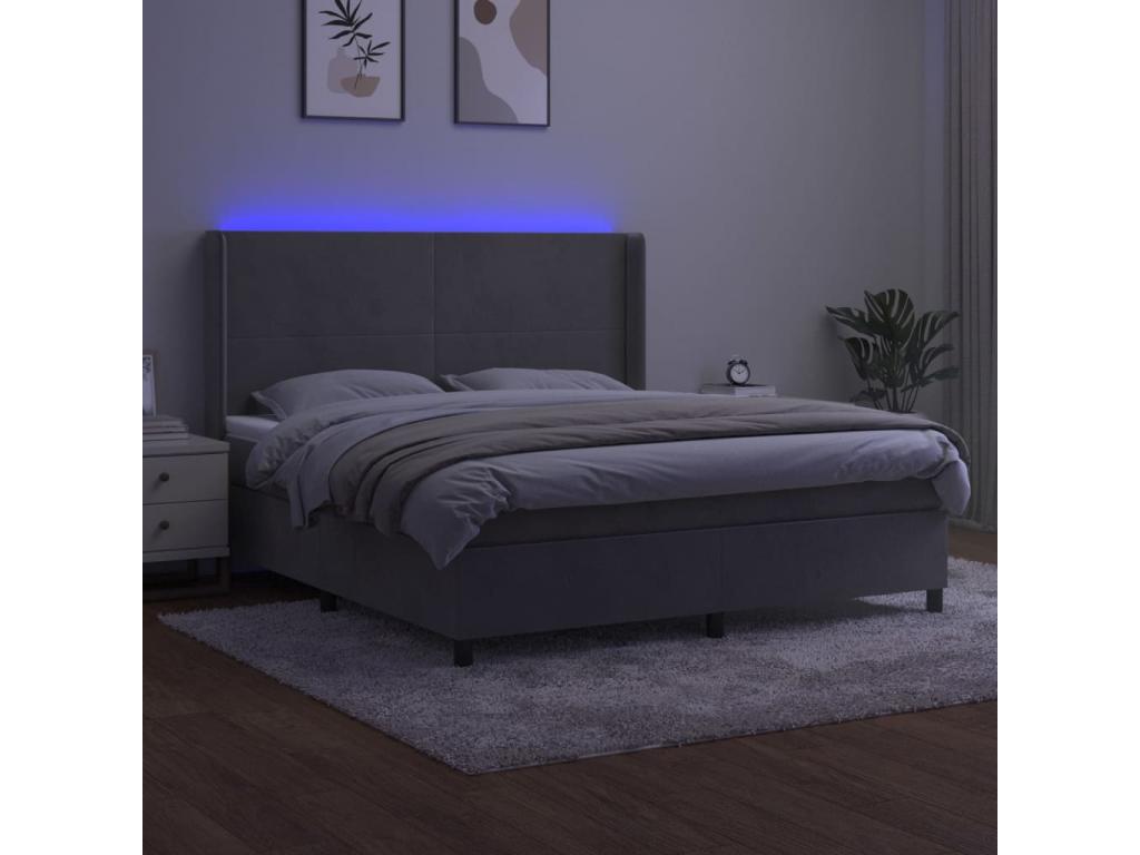Doucezen bed base with mattress and LED light grey 180x200 cm