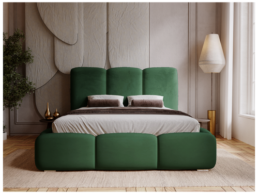 Upholstered bed with storage - 120x200 - double bed - velvet - green - Bubble