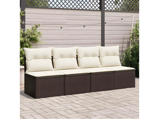 Garden sofa with cushions, 4-seater, brown woven resin