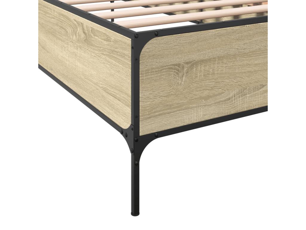 Homzora oak bed frame 75x190 cm engineered wood and metal
