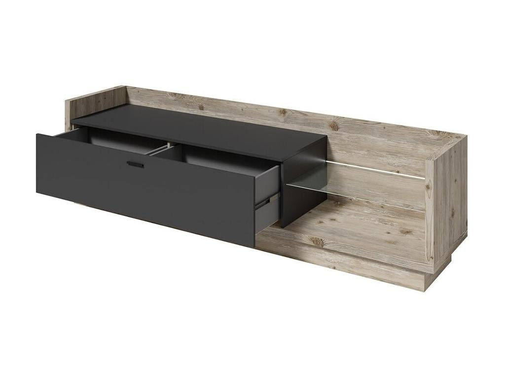 Doucezen collection TV unit with LED lighting - Pine and anthracite grey finish - Dimensions 220x58x48 cm