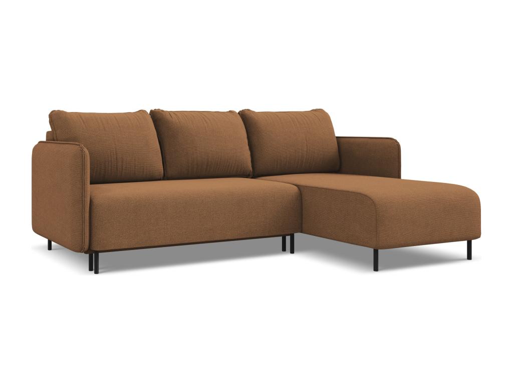 Right-hand corner sofa bed in textured fabric - terracotta - Doucezen