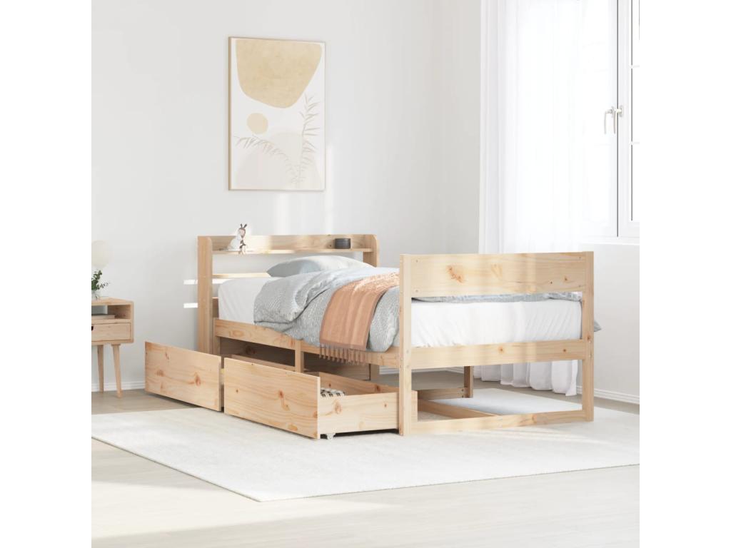 Bed frame without mattress 75x190 cm solid pine wood