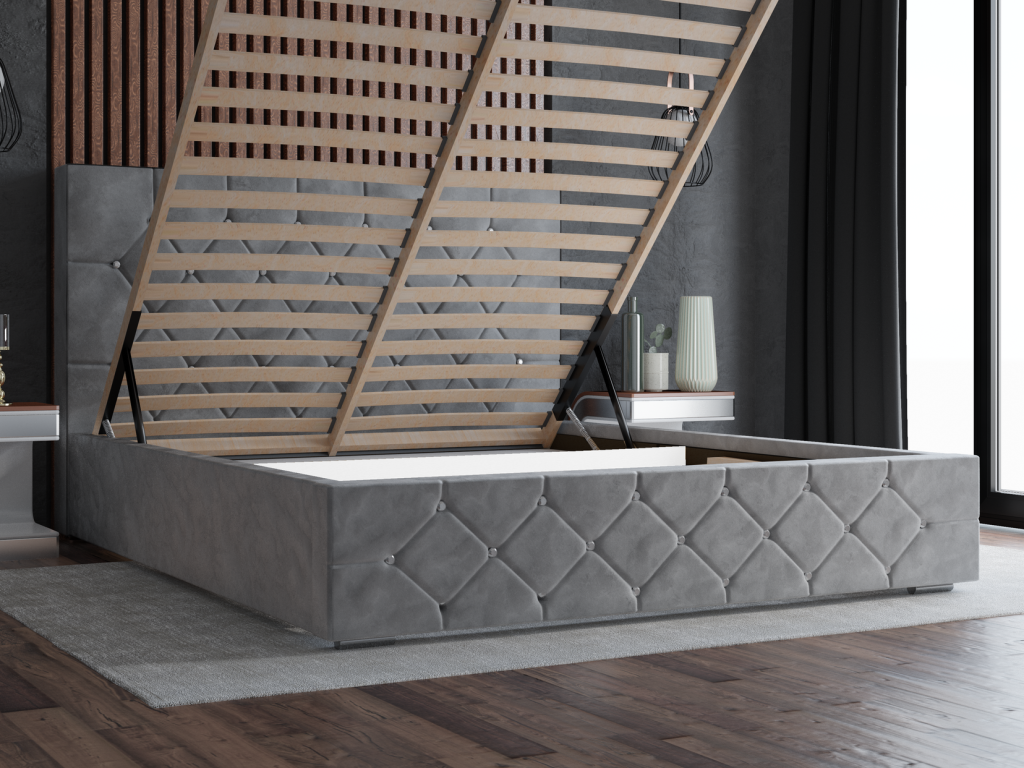 Doucezen Upholstered Bed 160x200 Solar Double Bed 160x200 cm Adult Bed with Storage Fabric Light Grey Velvet Doucezen Velvet 2218