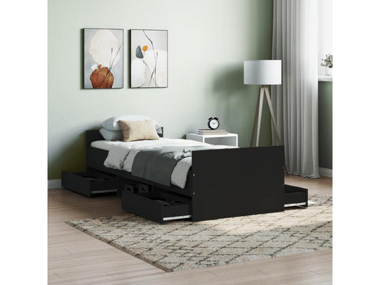 Black bed frame with headboard/footboard 75x190 cm
