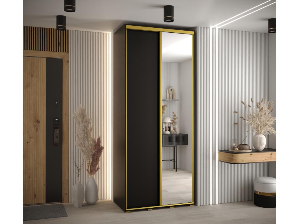 Homzora 3 Sliding Door Wardrobe 235.2/110/45 2 Doors Black/Black/Gold