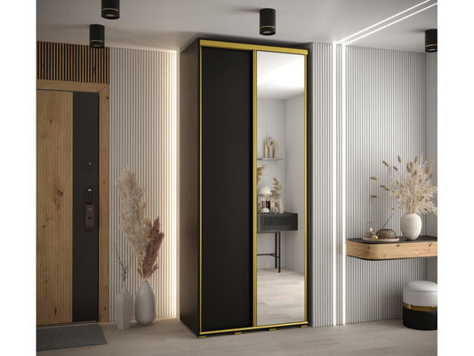 Homzora 3 Sliding Door Wardrobe 235.2/110/45 2 Doors Black/Black/Gold