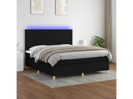 Homzora bed base and mattress with LED lighting, black, 180x200 cm, fabric