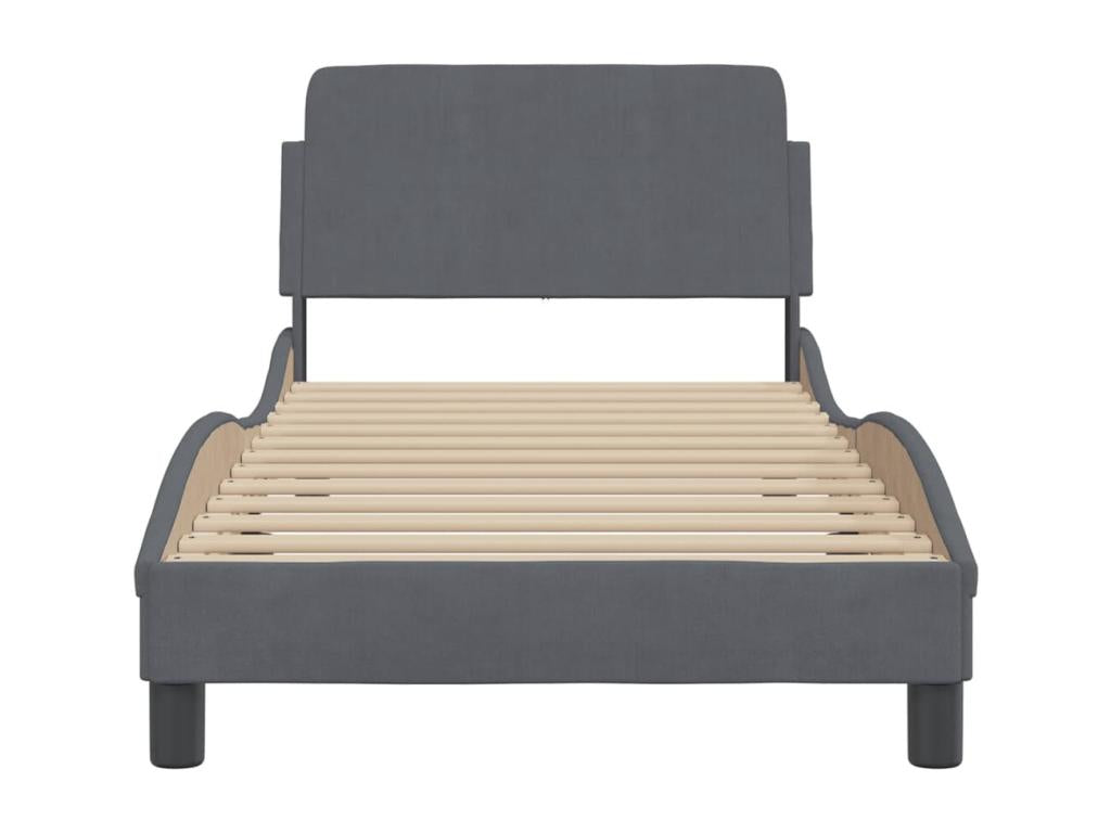 Bed frame with headboard, dark grey, 90x200 cm, velvet