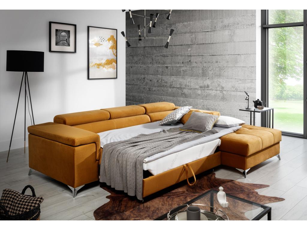 Doucezen 280cm Right-Hand Corner Sofa Bed in Light Grey Fabric with Adjustable Headrests