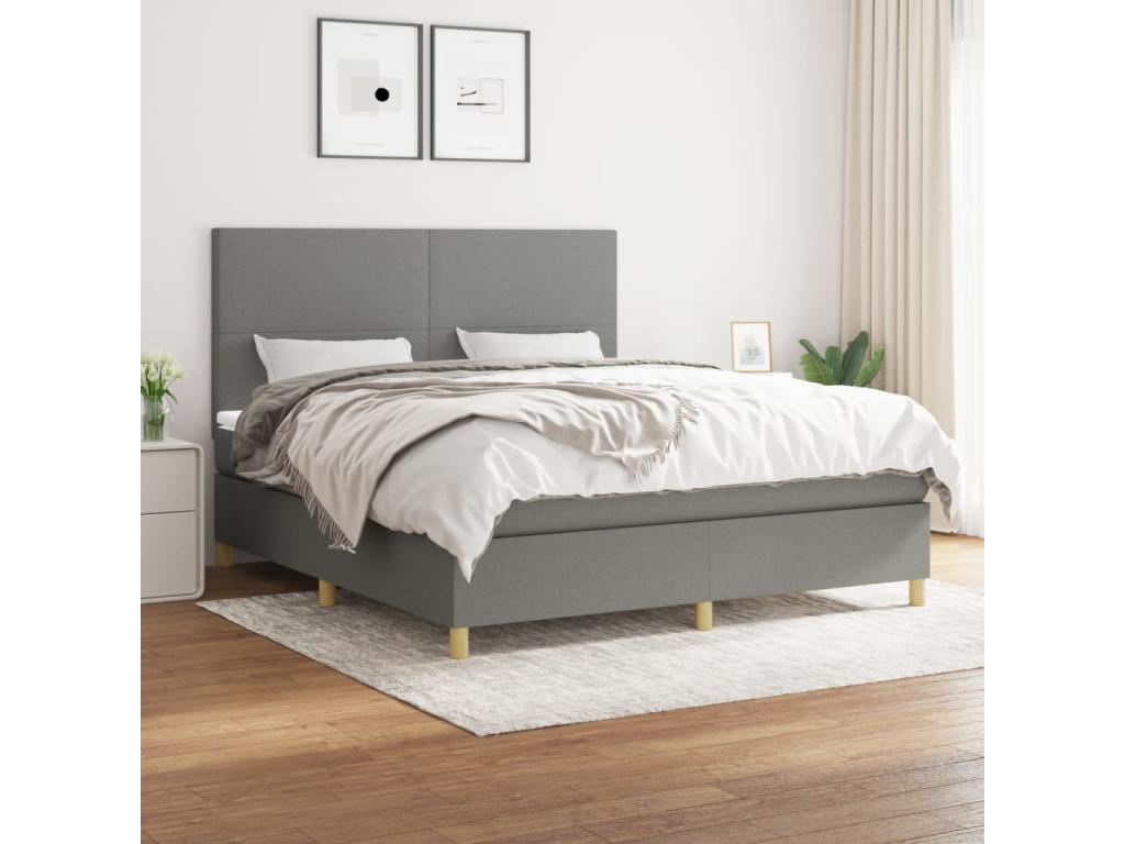 Upholstered bed base with mattress, dark grey, 180x200cm, fabric