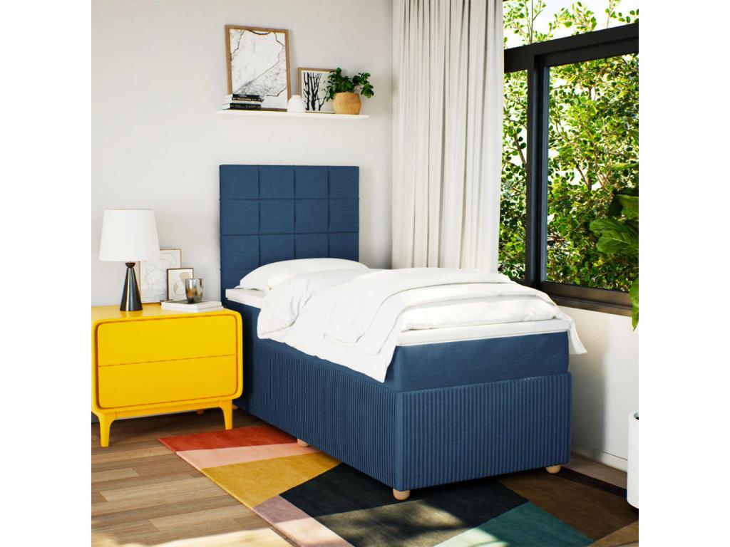Doucezen bed base with blue mattress 90x190 cm fabric