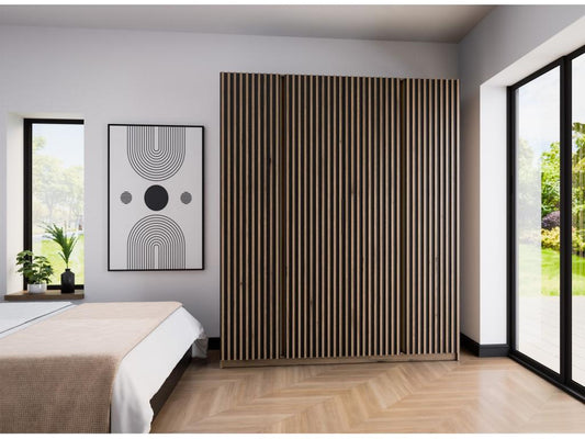 4-door wardrobe with slatted base - 200 cm - black / oak Homzora