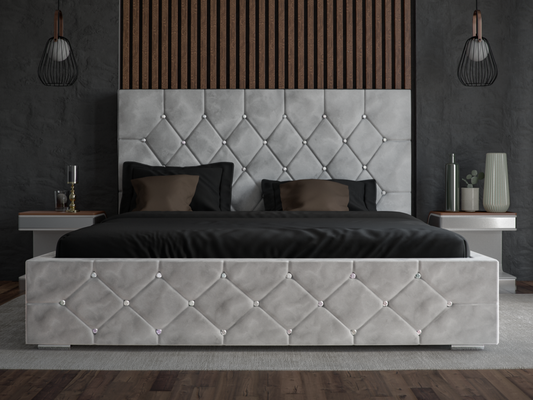 Doucezen Upholstered Bed 160x200 Solar Double Bed 160x200 cm Adult Bed with Storage Fabric Light Grey Velvet Doucezen Velvet 2218