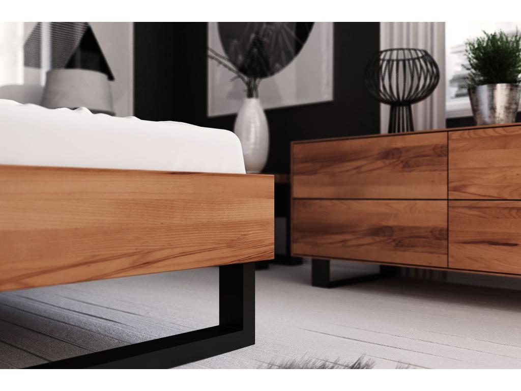 Homzora - 160x200 bed with headboard in natural oiled beech heartwood