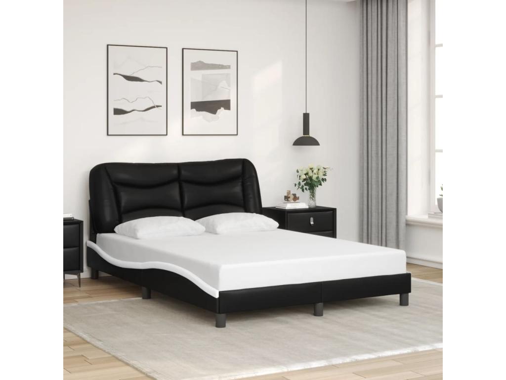 Bed frame with LED lighting, mattress not included, black and white, 120x200 cm