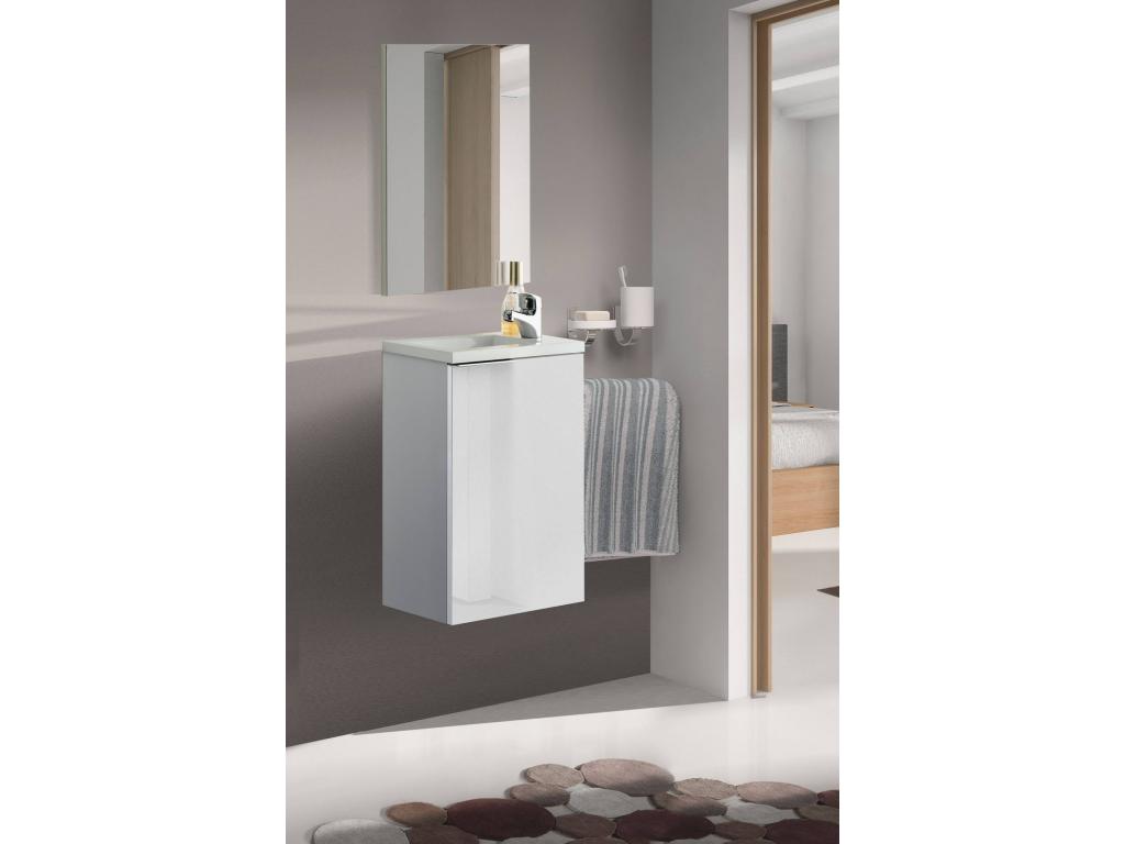 Homzora Vanity Unit, Wall-Mounted Bathroom Cabinet with 1 Door, Mirror, and Sink, 40x22h58 cm, Glossy White