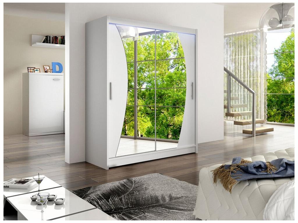 Homzora 110 White Wardrobe 200x150x58cm Sliding Wardrobe Doors