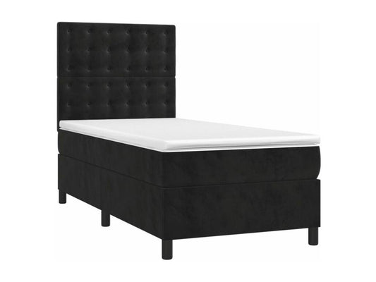 Homzora bed base with mattress and LED, Black 90x200 Velvet