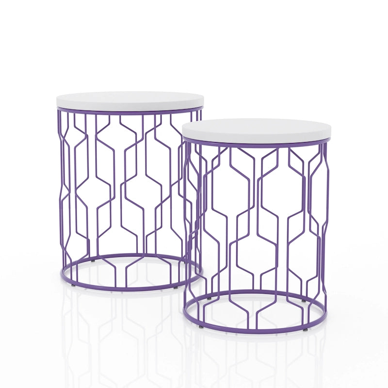 Quarn Modern 16-inch Steel Round 2-Piece Nesting Tables Set by Furniture of America