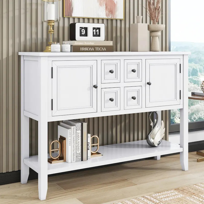 Nestfair Retro Sideboard Console Table with Drawers and Bottom Shelf