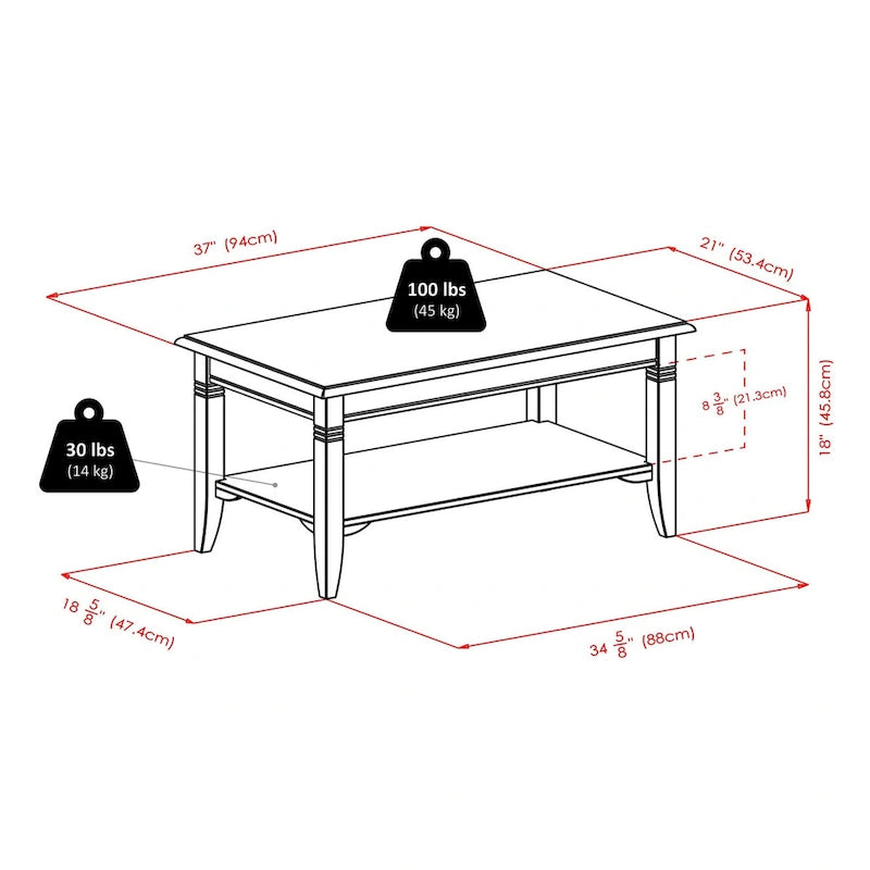 Nolan Coffee Table, Cappuccino - 37W x 21D x 18H