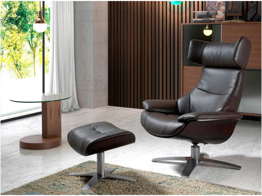 Doucezen leather swivel armchair with folding backrest mechanism - Doucezen Leather Color: Navy
