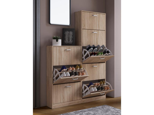 Homzora Wooden Tilting Shoe Rack, Tilting Shoe Cabinet with 5 Drop-Down Doors, Homzora XL Oak, Homzora