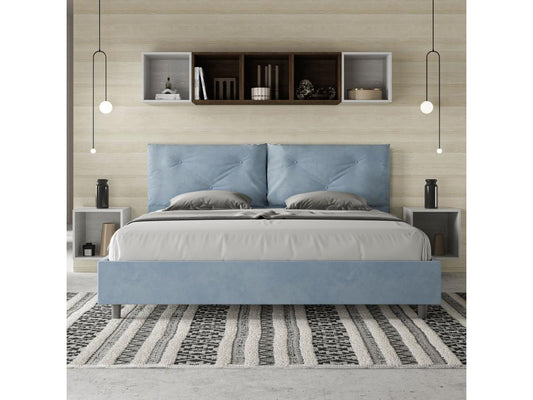 Homzora Large Upholstered Storage Bed 200x210cm Light Blue Microfiber