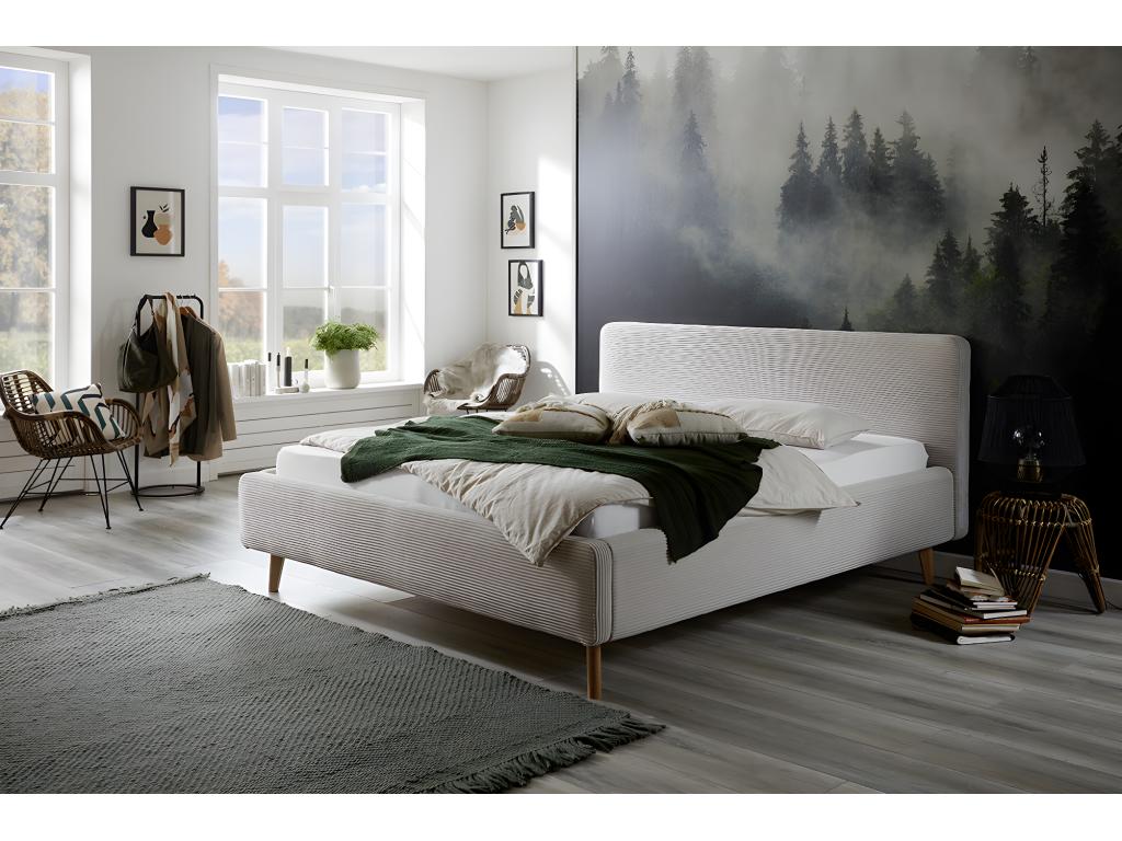 Upholstered adult bed 180x200cm with beige corduroy headboard -L- 200 xW- 218 xH- 105cm