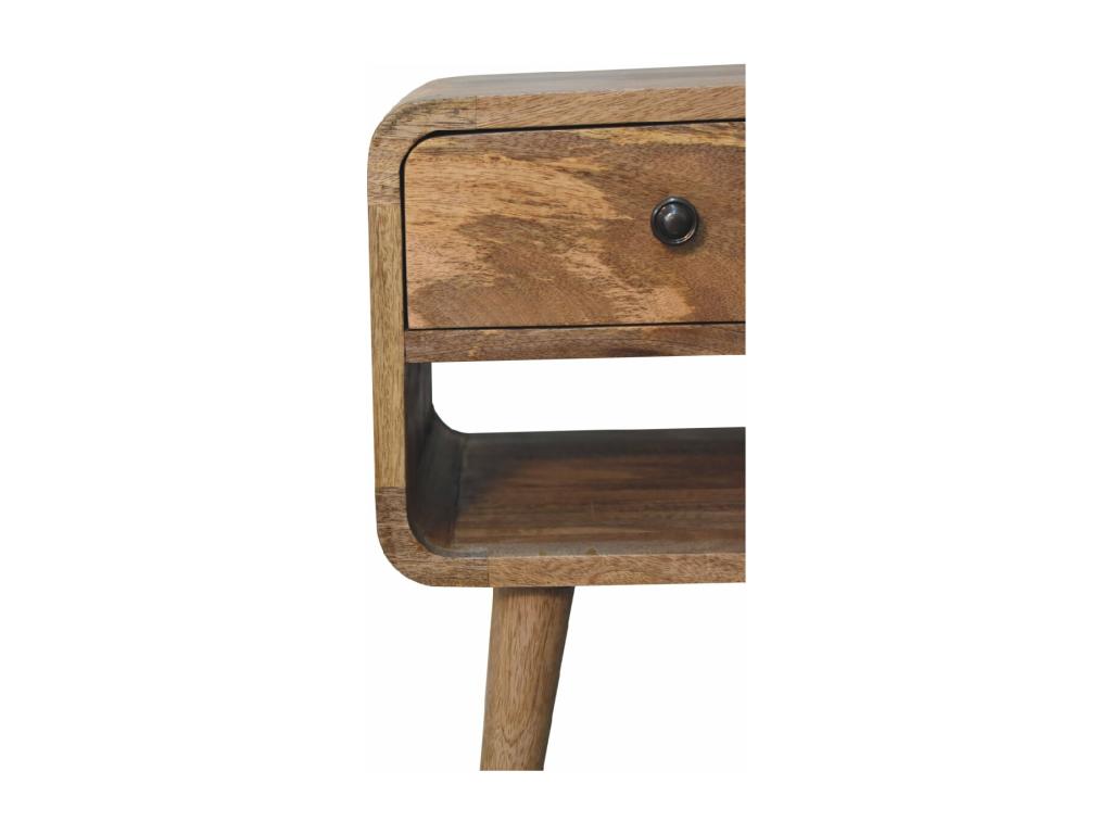 Mini bedside table in oak, curved at the bottom.
